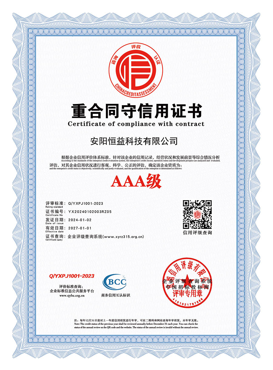 重合同守信用證書
